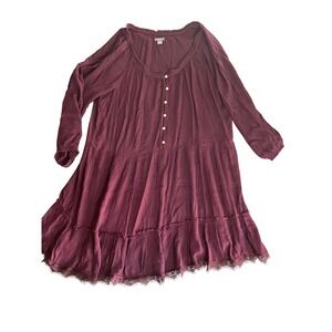 Aerie Burgundy Gauze Tiered Mini Dress Long Lace Boho Maroon M Cottagecore